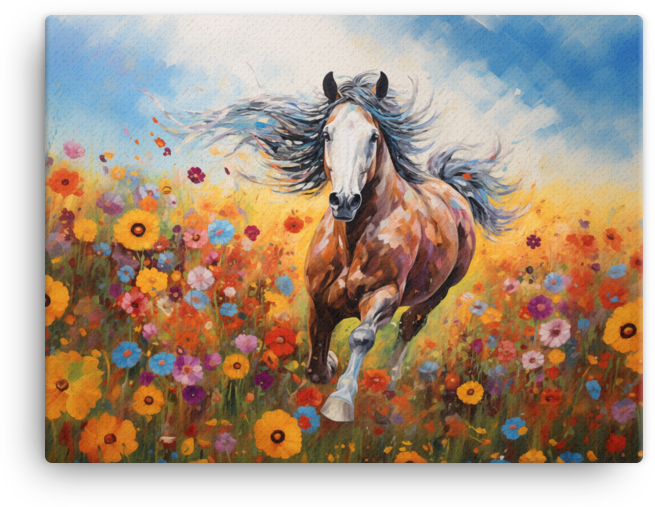 Horse in a Field of Wildflowers Canvas Wall Art