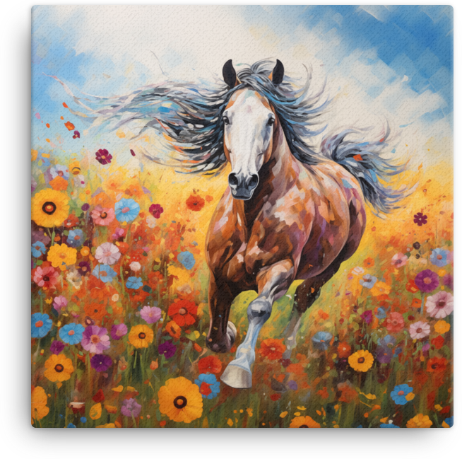 Horse in a Field of Wildflowers Canvas Wall Art