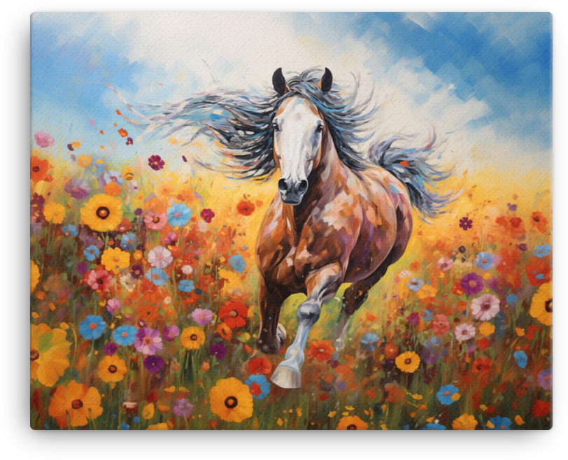 Horse in a Field of Wildflowers Canvas Wall Art