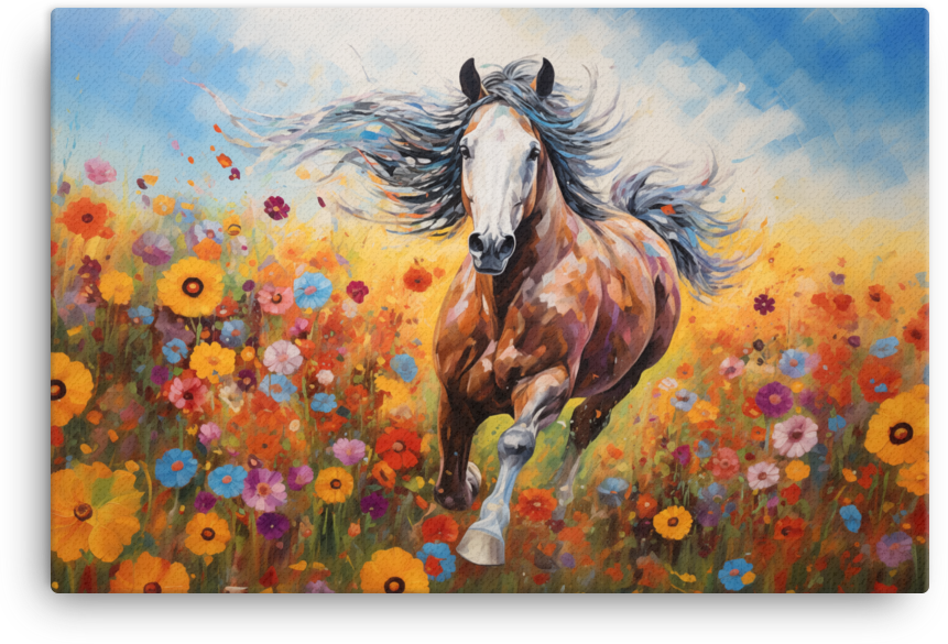 Horse in a Field of Wildflowers Canvas Wall Art