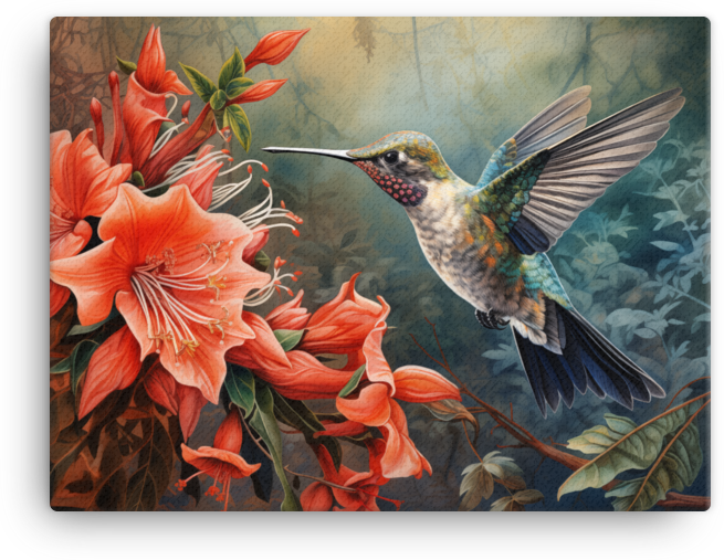 Hummingbird and Tiger Lilies Canvas Wall Art