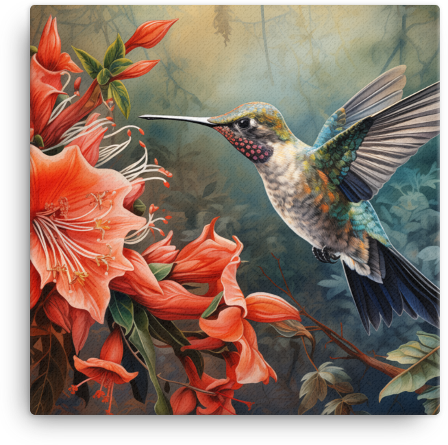 Hummingbird and Tiger Lilies Canvas Wall Art