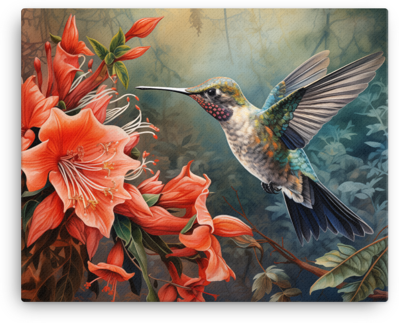 Hummingbird and Tiger Lilies Canvas Wall Art