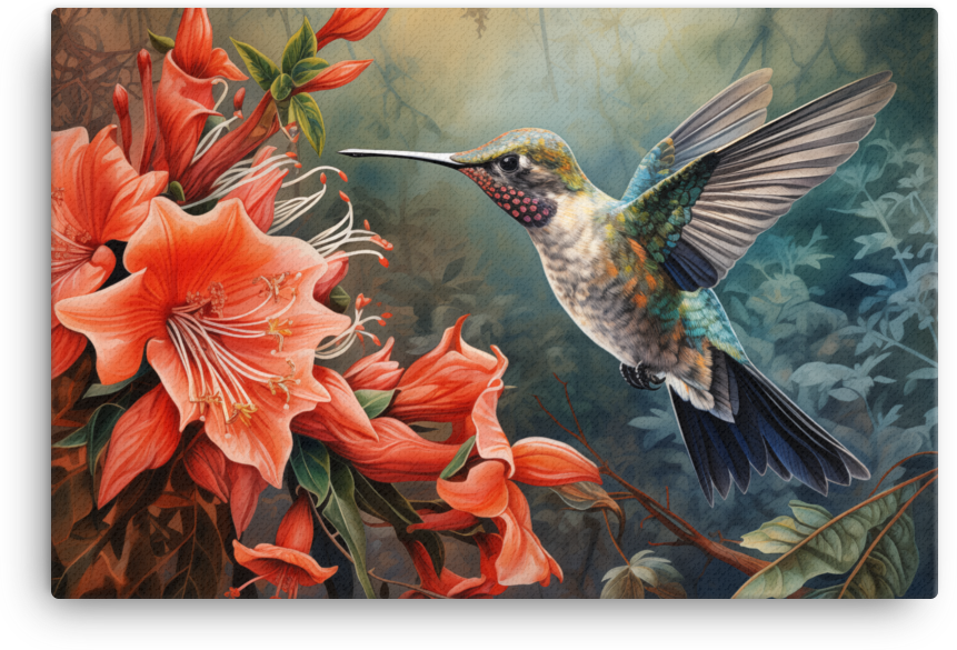 Hummingbird and Tiger Lilies Canvas Wall Art