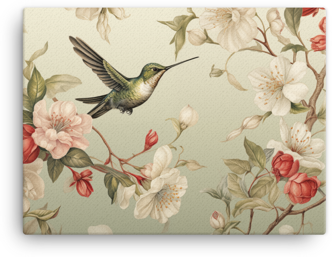 Hummingbird in Spring Blossom Canvas Wall Art