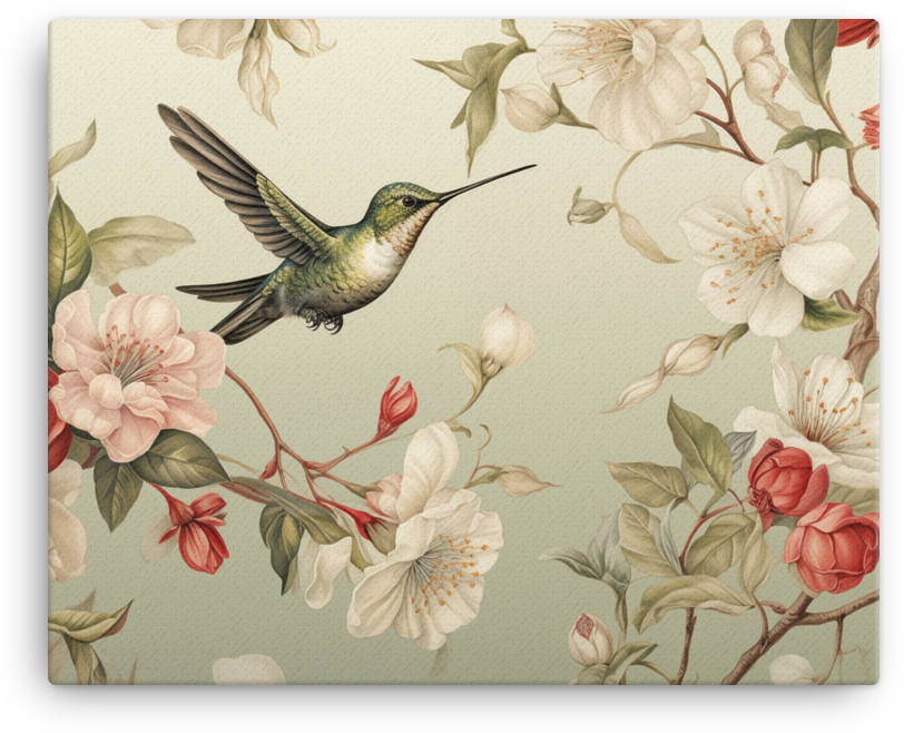 Hummingbird in Spring Blossom Canvas Wall Art