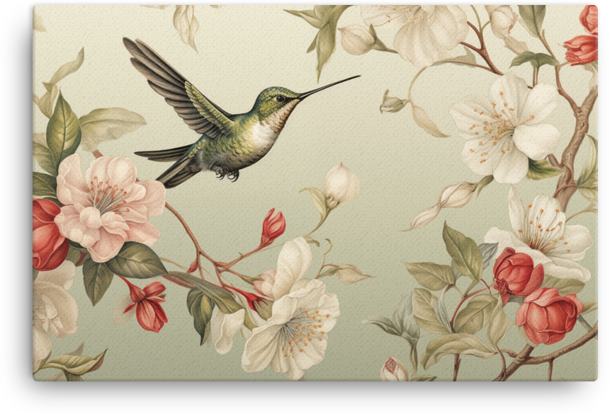 Hummingbird in Spring Blossom Canvas Wall Art