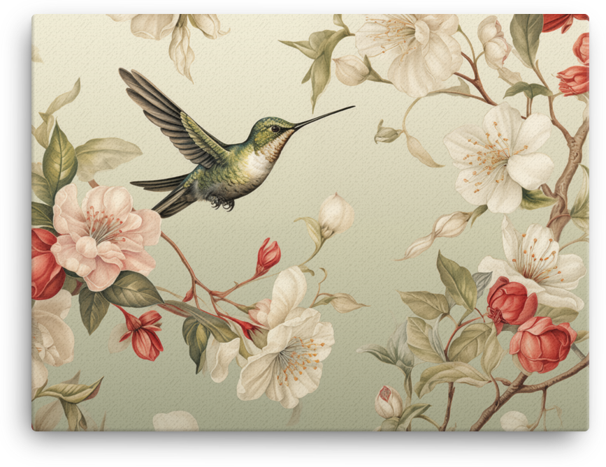 Hummingbird in Spring Blossom Canvas Wall Art
