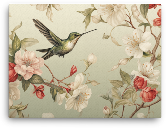 Hummingbird in Spring Blossom Canvas Wall Art