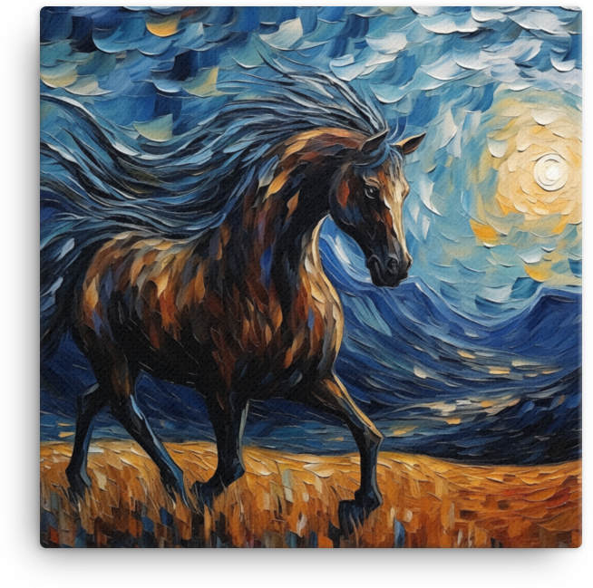Impressionist Night Stallion Canvas Wall Art
