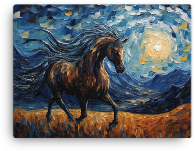 Impressionist Night Stallion Canvas Wall Art