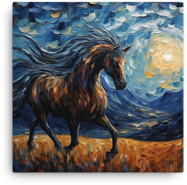 Impressionist Night Stallion Canvas Wall Art