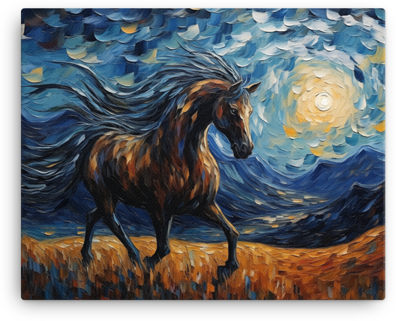 Impressionist Night Stallion Canvas Wall Art