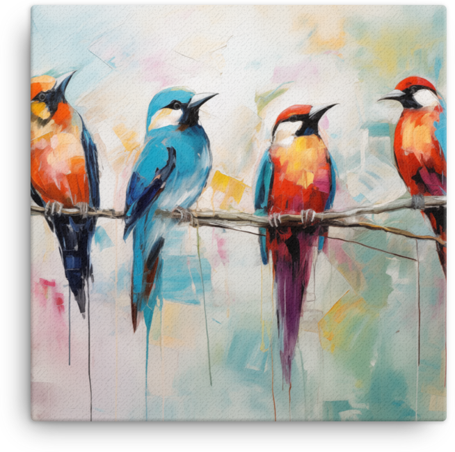 Impressionist Quartet of Birds Canvas Wall Art
