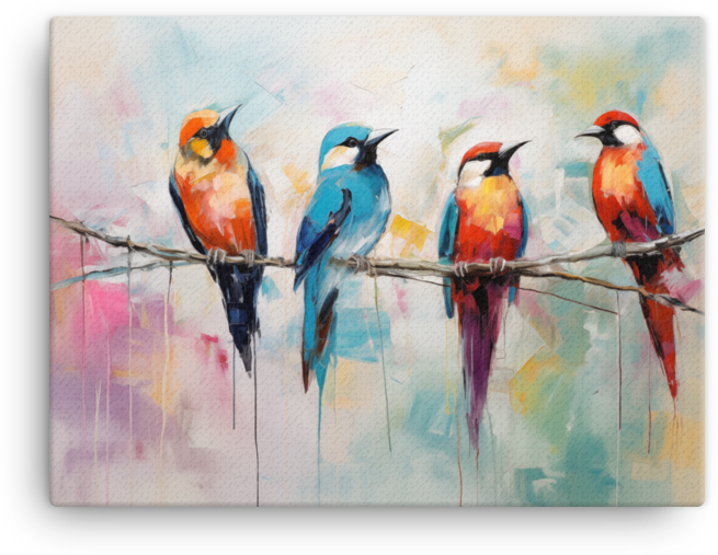 Impressionist Quartet of Birds Canvas Wall Art