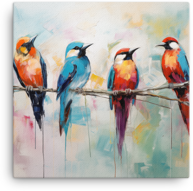 Impressionist Quartet of Birds Canvas Wall Art