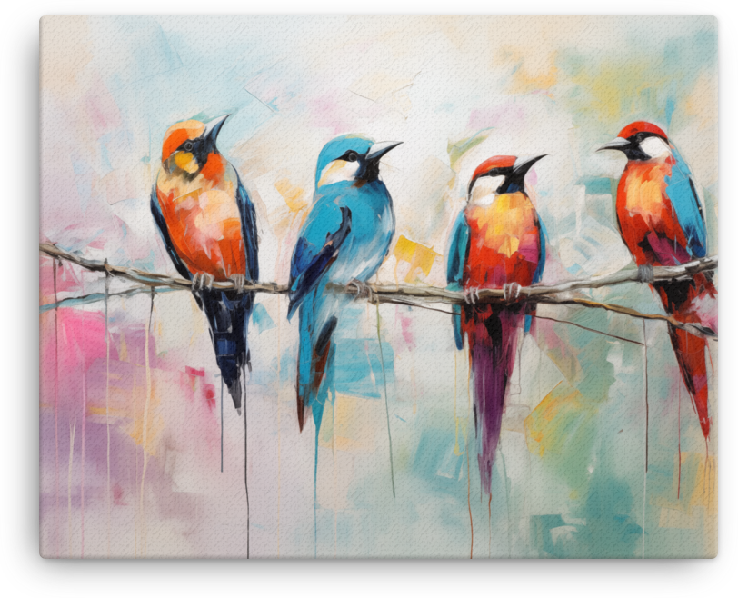 Impressionist Quartet of Birds Canvas Wall Art