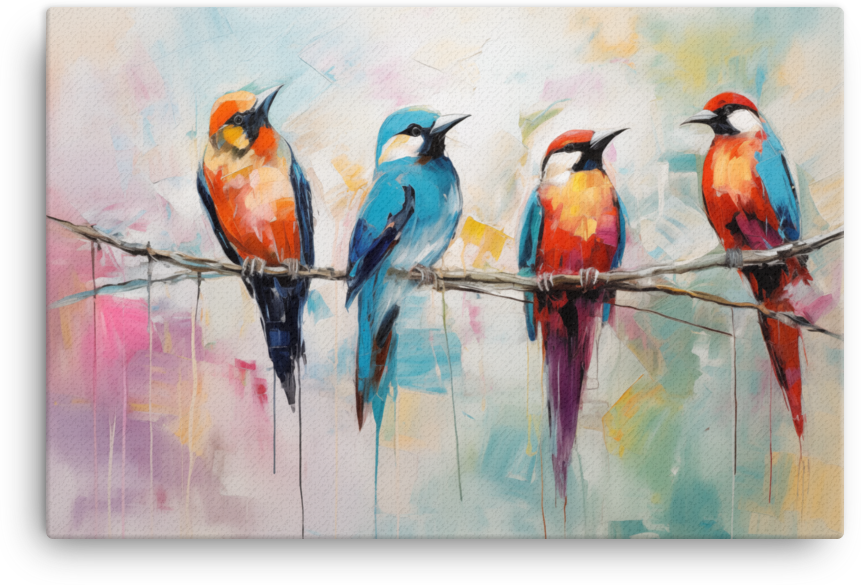 Impressionist Quartet of Birds Canvas Wall Art