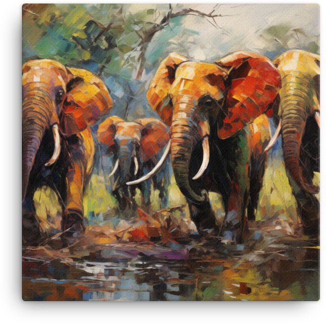Impressionist Safari Elephants Canvas Wall Art