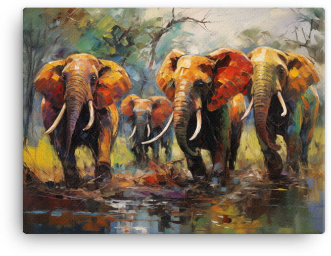 Impressionist Safari Elephants Canvas Wall Art