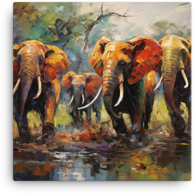 Impressionist Safari Elephants Canvas Wall Art