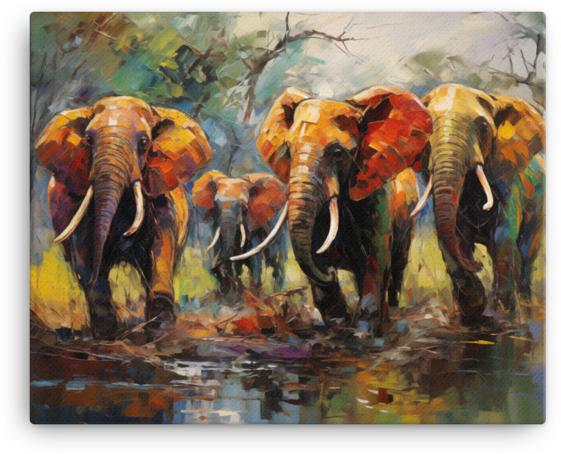 Impressionist Safari Elephants Canvas Wall Art