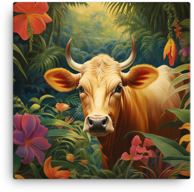 Jungle Oasis Cow Canvas Wall Art