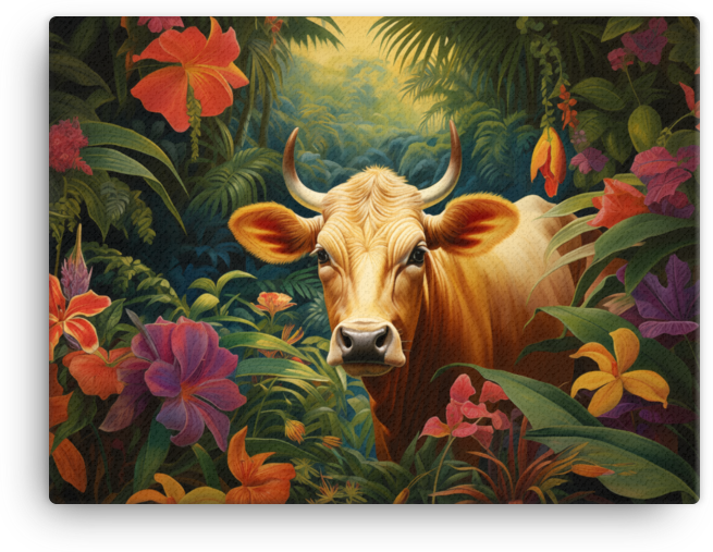 Jungle Oasis Cow Canvas Wall Art