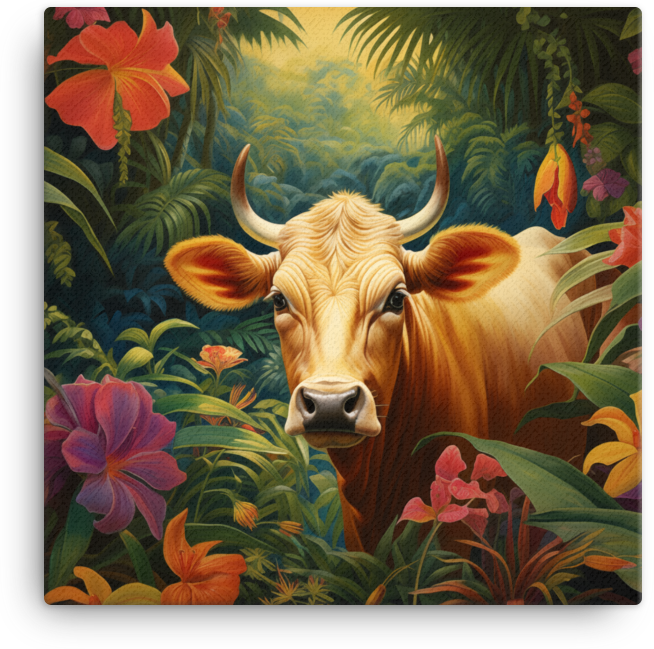 Jungle Oasis Cow Canvas Wall Art