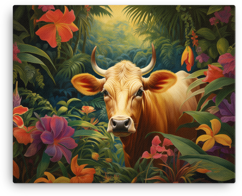 Jungle Oasis Cow Canvas Wall Art