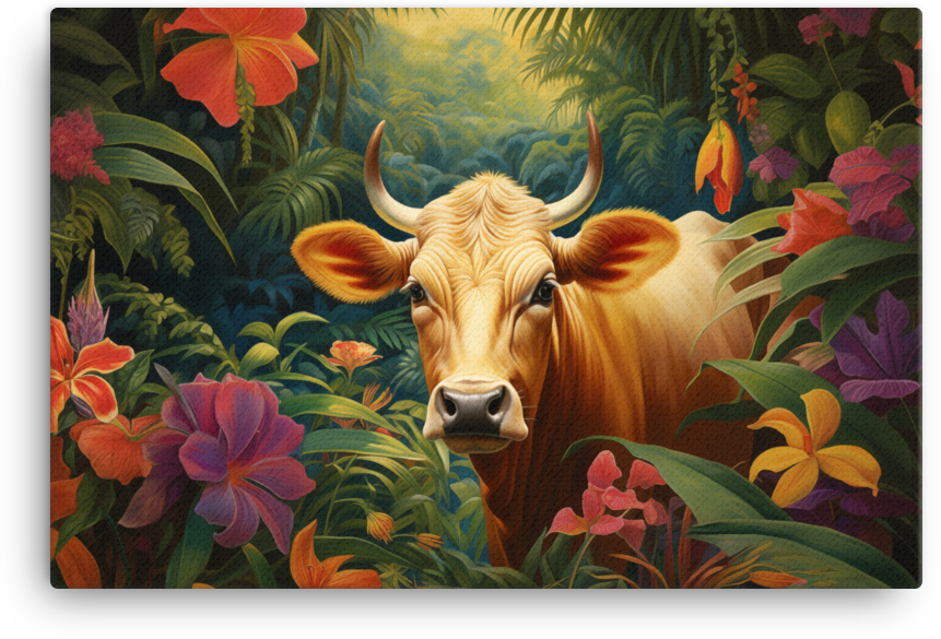 Jungle Oasis Cow Canvas Wall Art
