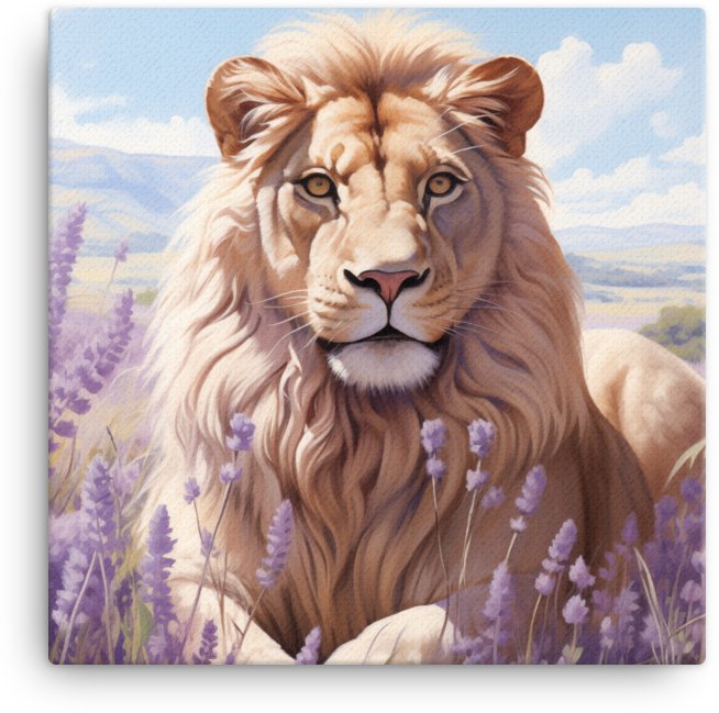 Lavender Fields Lion Serenity Canvas Wall Art