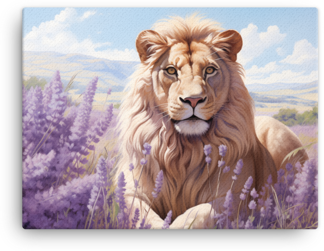 Lavender Fields Lion Serenity Canvas Wall Art