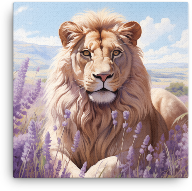 Lavender Fields Lion Serenity Canvas Wall Art