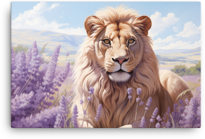 Lavender Fields Lion Serenity Canvas Wall Art