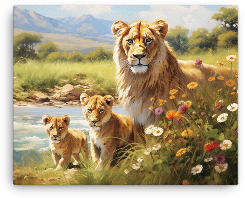 Lioness and Cubs Canvas Wall Art