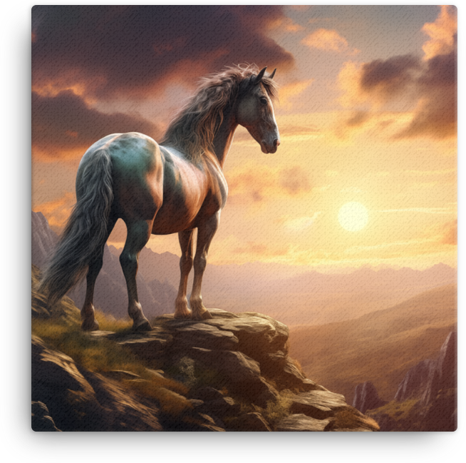 Lone Horse on a Mountain Ridge Canvas Wall Art