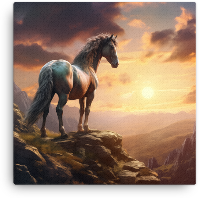 Lone Horse on a Mountain Ridge Canvas Wall Art