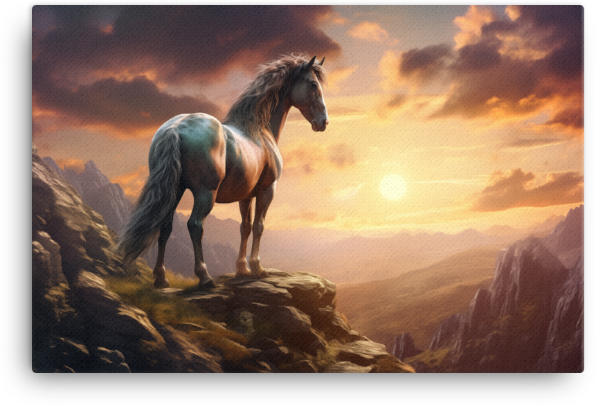 Lone Horse on a Mountain Ridge Canvas Wall Art