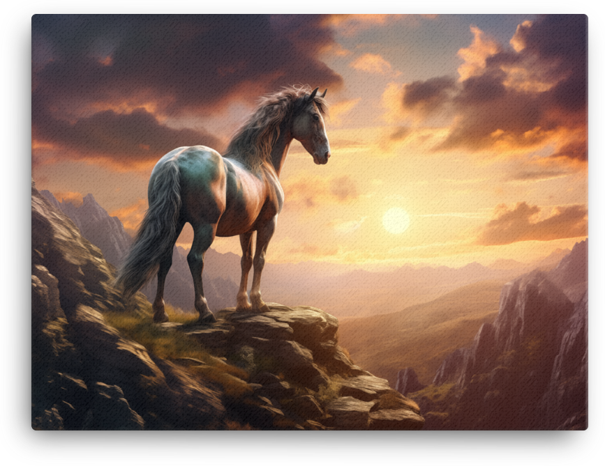 Lone Horse on a Mountain Ridge Canvas Wall Art
