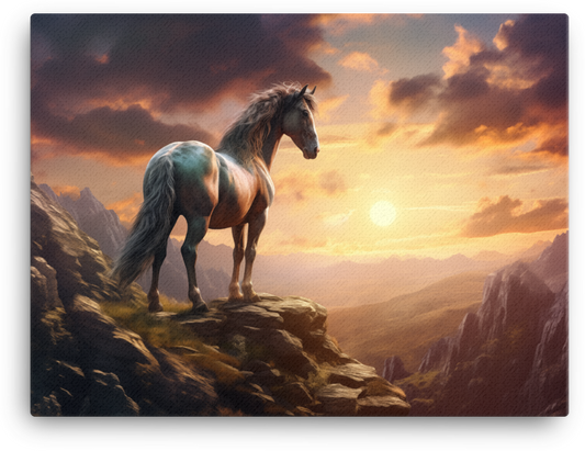Lone Horse on a Mountain Ridge Canvas Wall Art