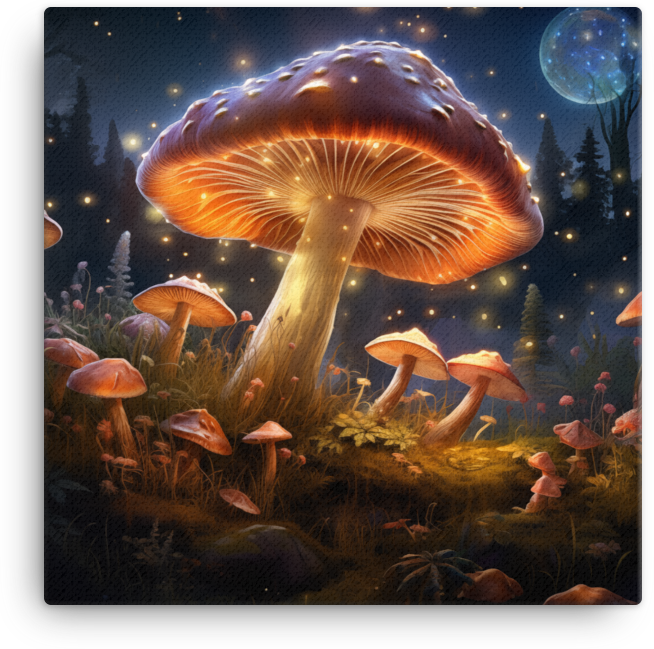 Lunar Glow Mushroom Forest Canvas