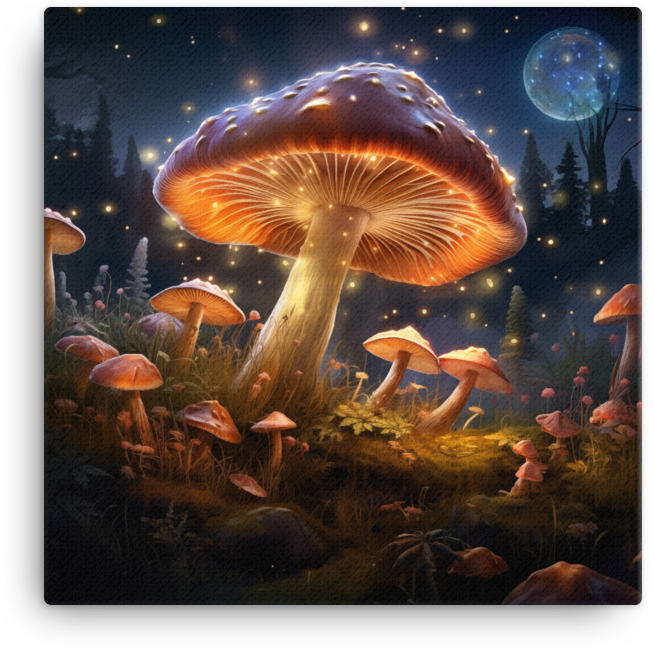 Lunar Glow Mushroom Forest Canvas