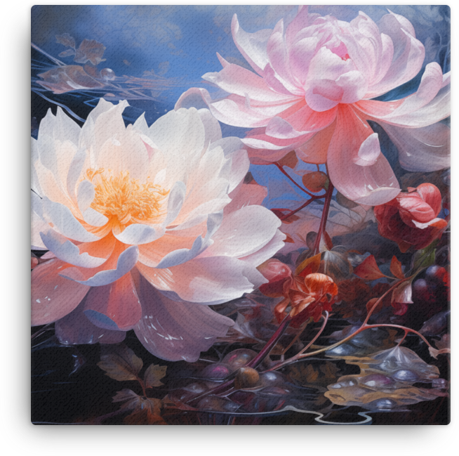 Majestic Lotus Blossoms in Moonlit Serenade Canvas Wall Art wall art