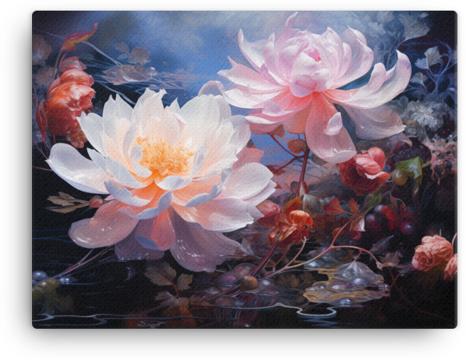 Majestic Lotus Blossoms in Moonlit Serenade Canvas Wall Art wall art