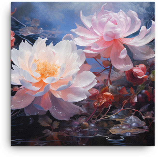Majestic Lotus Blossoms in Moonlit Serenade Canvas Wall Art wall art