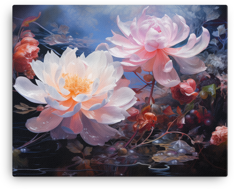 Majestic Lotus Blossoms in Moonlit Serenade Canvas Wall Art wall art