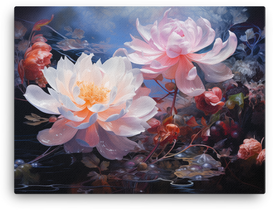 Majestic Lotus Blossoms in Moonlit Serenade Canvas Wall Art wall art
