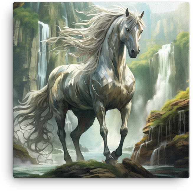 Majestic Waterfall Horse Canvas Wall Art
