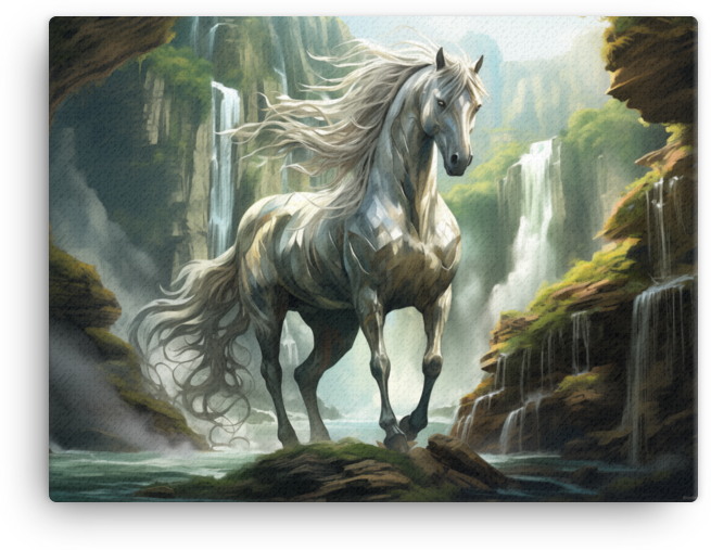 Majestic Waterfall Horse Canvas Wall Art